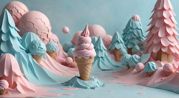 a series of ice cream cones with ice cream in the middle