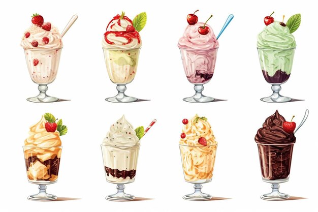 Photo a series of illustrations of ice creams and ice creams