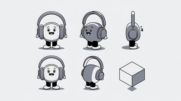 Photo a series of images of a character with headphones and a box with a box in the middle