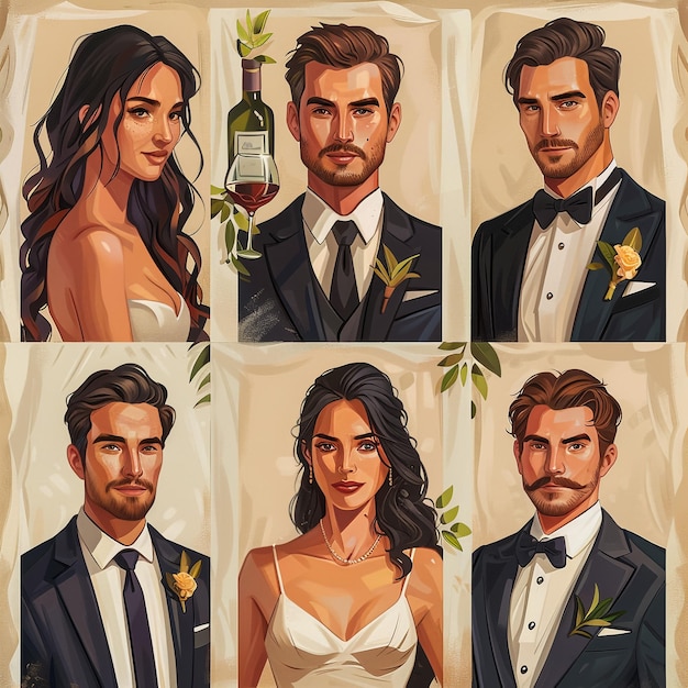 a series of images of a couple and a man in a tuxedo