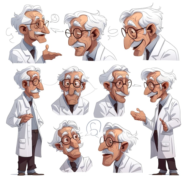 Photo a series of images of a doctor with glasses and a mustache