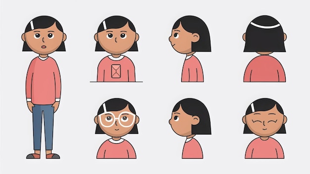 a series of images of a girl with glasses