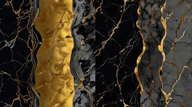 a series of images of marbles with gold and black marbles