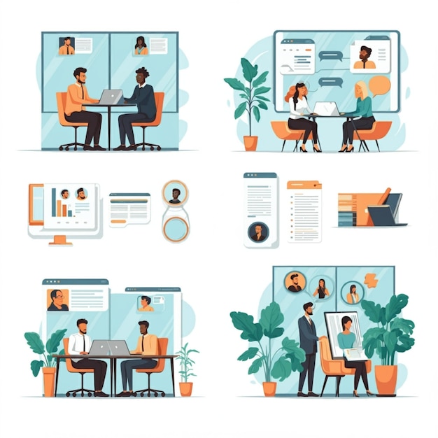 a series of images of people in a meeting room