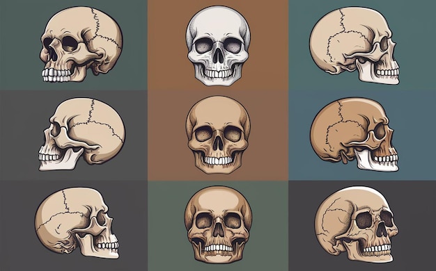 Photo a series of images of skulls including one that saysbrain