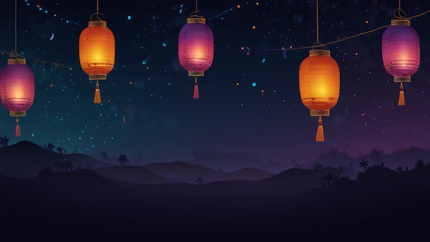 Photo a series of lanterns with the words night sky in the background