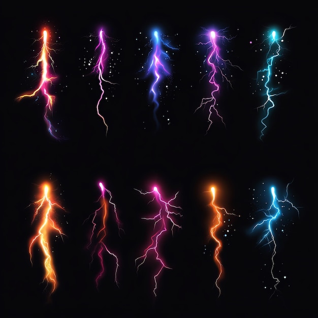 Photo a series of lightning bolts with purple and orange colors