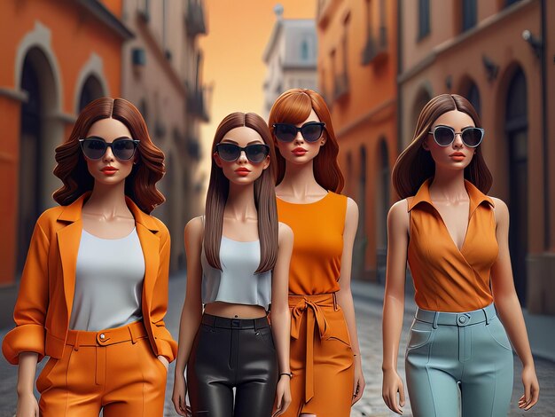 Photo a series of mannequins with orange outfits