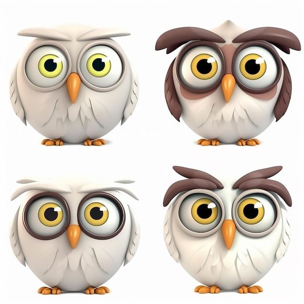 A series of owls with different colored eyes and different eyes.