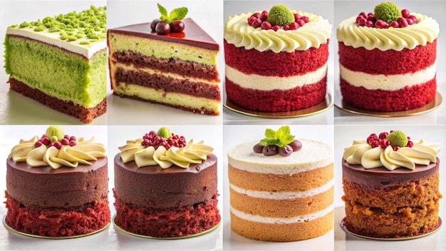 a series of pictures of different cakes including one with a fruit on top