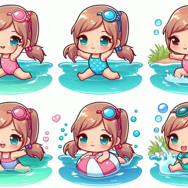 a series of pictures of a girl in the water with different images of a girl