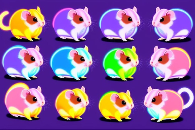 Photo a series of pictures of little hamsters with different colors and the colors of the rainbow