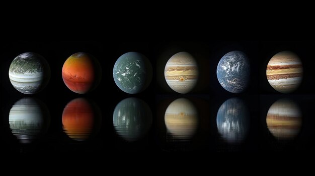 Photo a series of planets are shown in a row with the first planet being a red one