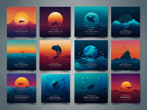 Photo a series of posters for the sunset and the ocean