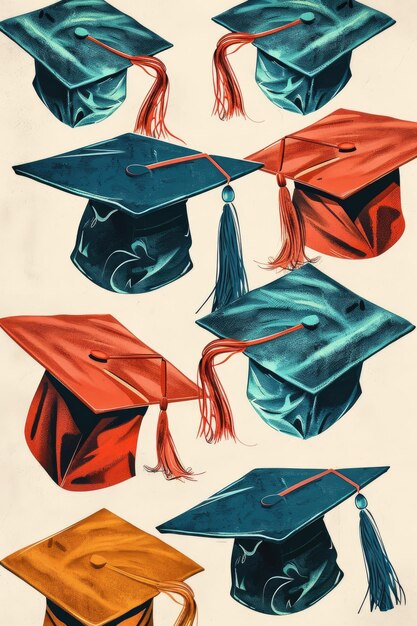 A series of sleek and modern illustrations showcasing graduation hats in sleek contemporary designs