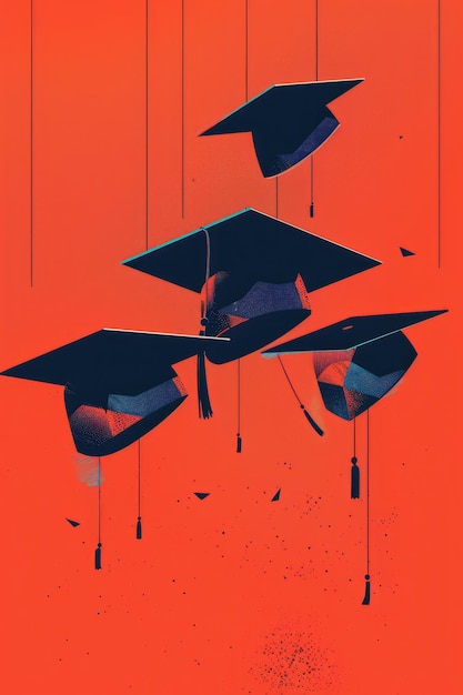 A series of sleek and modern illustrations showcasing graduation hats in sleek contemporary designs