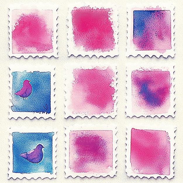 Photo a series of stamps with a bird on it