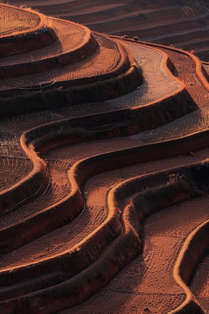 Series of terraces with red and brown color scheme