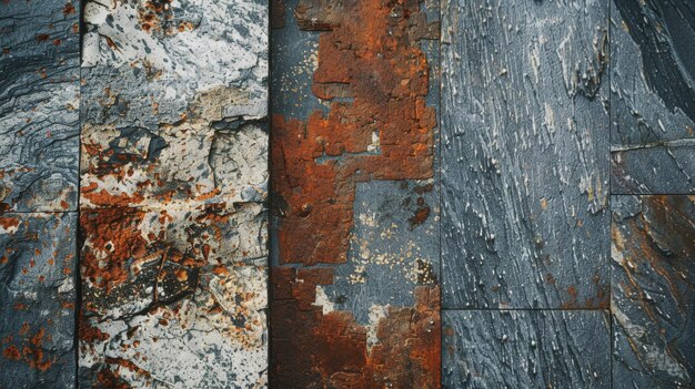 Photo a series of textured panels exhibiting varying stages of rust and paint decay creating a rich tapestry of earthy tones and surfaces