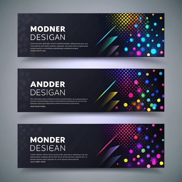 Photo a series of three banners with colorful dots and a design design