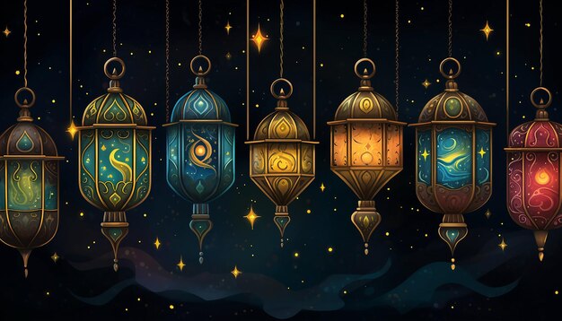 Photo a series of traditional ramadan lanterns