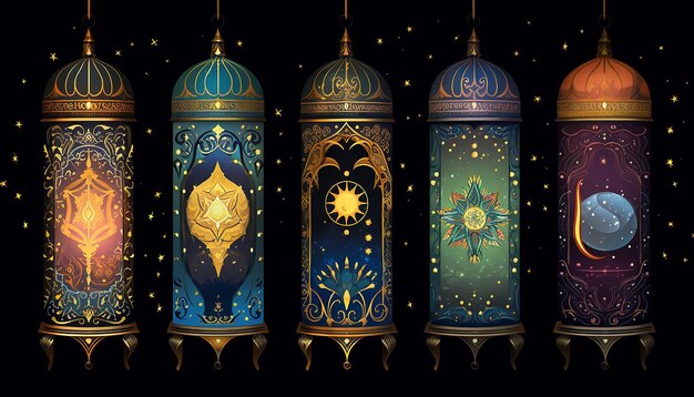 Photo a series of traditional ramadan lanterns