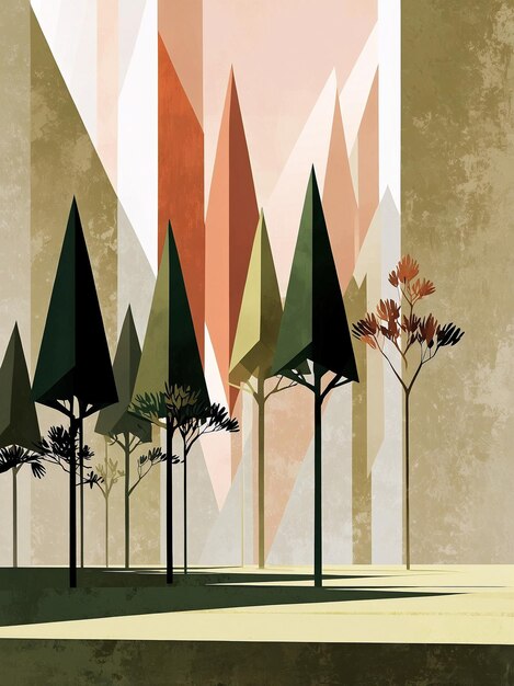 a series of trees with different colors and shapes