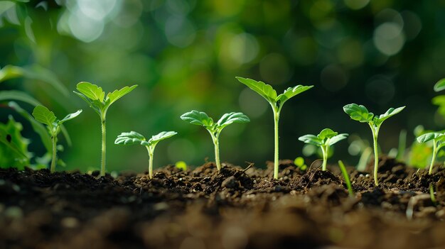 Photo series of young plants sprouting vigorously in nurturing soil symbolizing growth and abundance