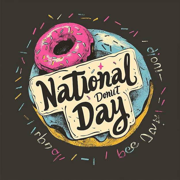 Photo serif font text that says national donut day typography