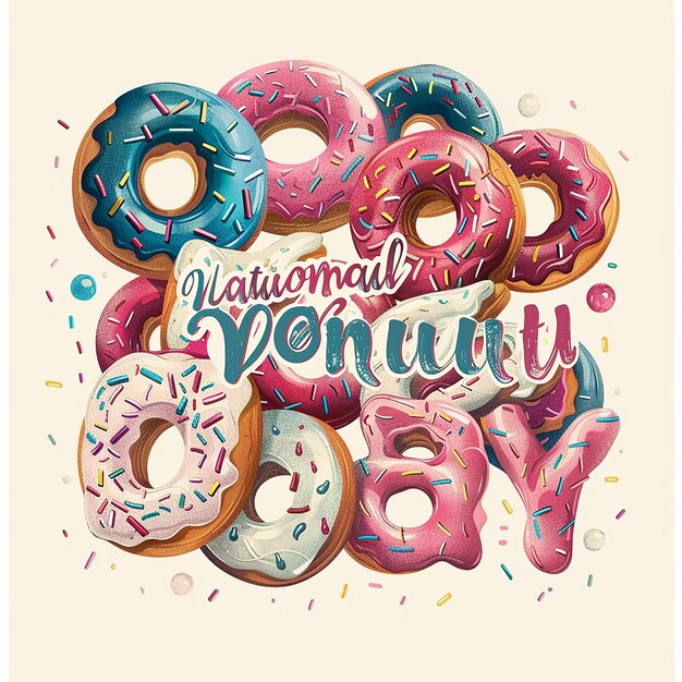 Photo serif font text that says national donut day typography