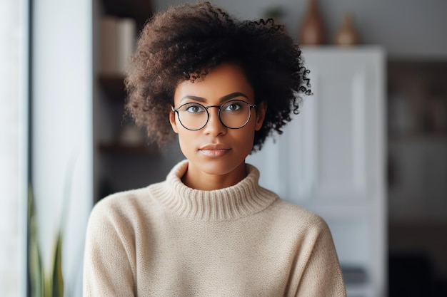 Serious African American Freelancer with Afro Hairstyle Working from Home Enjoying Domestic