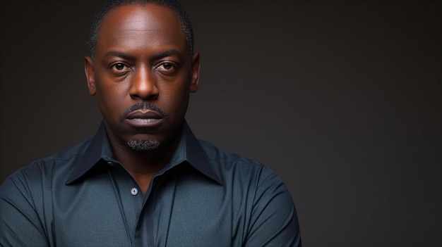 Serious african american man with intense gaze against dark background