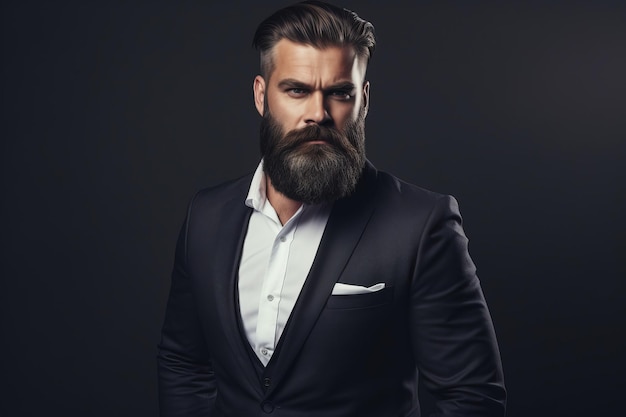 Serious Bearded Man in Suit