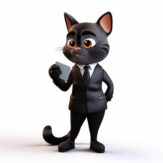 a serious black cat with a suit and a tie on it