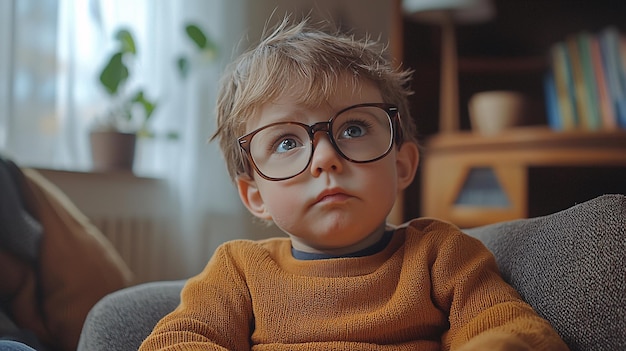 Serious Yet Comical Toddler in Oversized Glasses Embracing a Tiny Professor Vibe Captured in Vibran