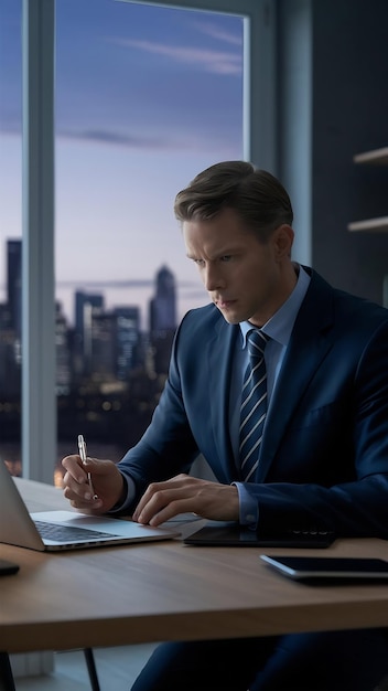 Serious concentrated businessman working at home