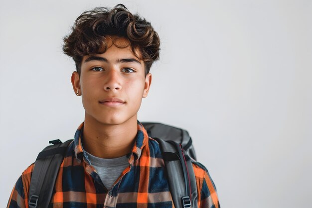 Serious Teenage Male Student Portrait on Isolated White Background