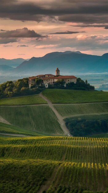 Photo serralunga dalba village in piemonte with vast vineyards north of italy