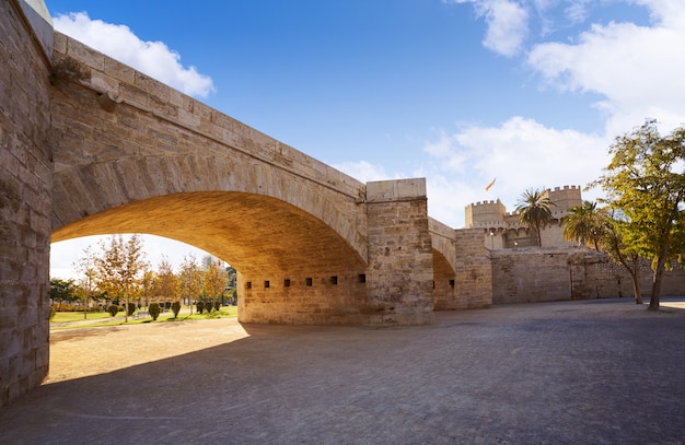 Serrano bridge in Valencia in Turia park Spain