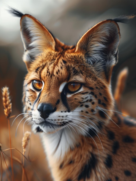 Serval Leptailurus serval African Wildcat Wildlife Close Up in Savanna