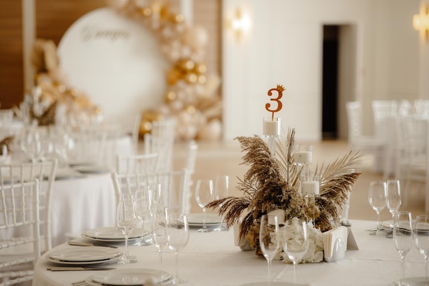 Served dinner table in a restaurant Restaurant interior table setting for a dinner.