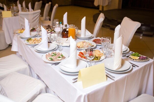 Served festive table in the restaurant