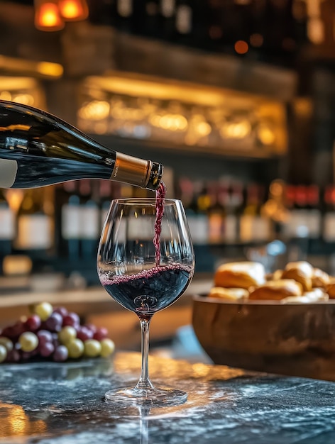 Server pouring fine wine into a glass with graceful ease