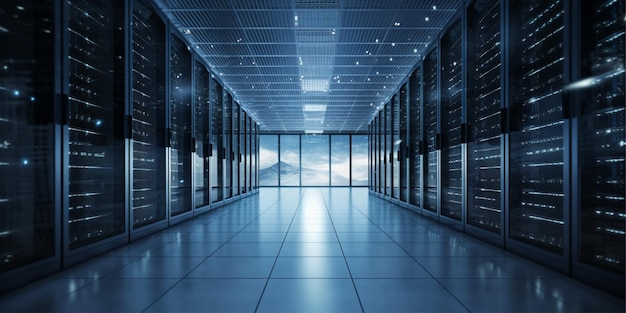 Server racks interior in datacenter Generated Ai