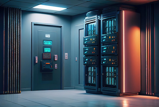 Server room for storage worldwide company database Technology and big data concept Digital art illustration Generative AI