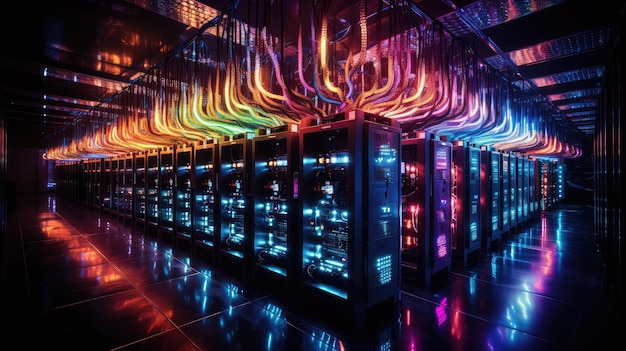 Server Room With Neon Light