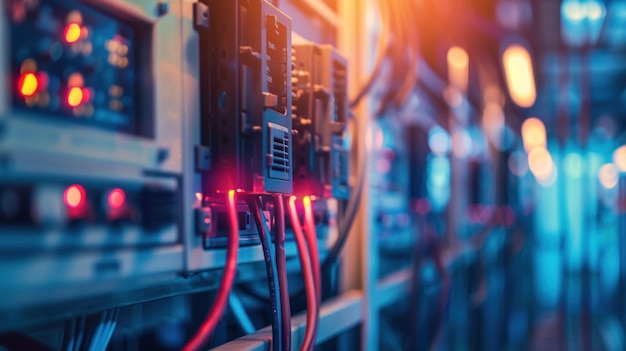 Server Room with Red and Blue Lighting