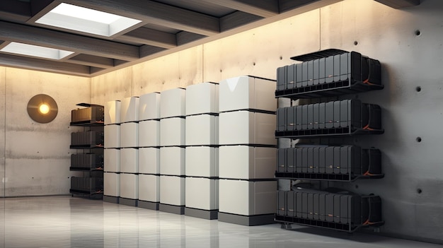 Photo server room with row of server racks in modern building