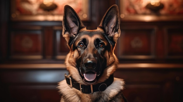 A Service dog of the German Shepherd breed in a police uniform Police dog Sniffer Dog Generative Ai