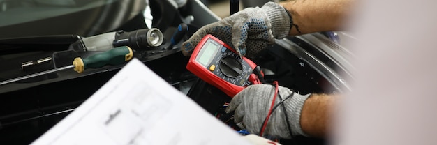 Service testing car, using special equipment